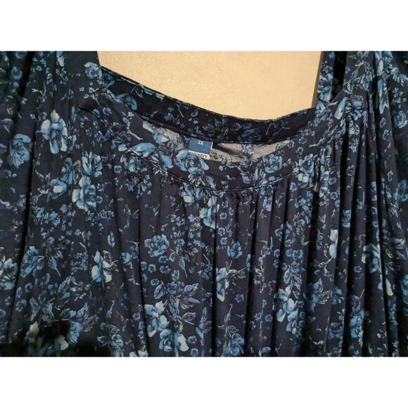 Old Navy Waist-Defined Puff Sleeve Blue Floral Mini Dress 3x Plus Cotton Blend - Picture 4 of 6